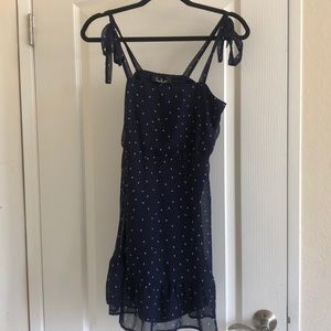 Blue and white polka dot mini dress